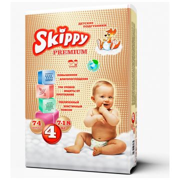 Подгузники Skippy Premium размер L (7-18 кг) 74 шт