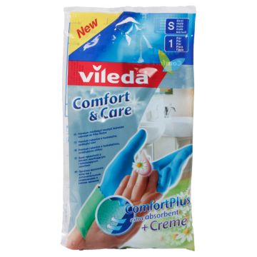 Перчатки для уборки Vileda Комфорт с кремом для чувствительной кожи рук размер S 09520