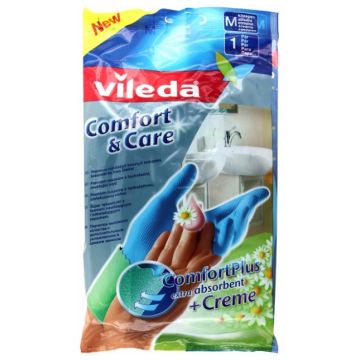 Перчатки для уборки Vileda Комфорт с кремом для чувствительной кожи рук размер M 09521