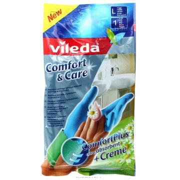 Перчатки для уборки Vileda Комфорт с кремом для чувствительной кожи рук размер L 09522