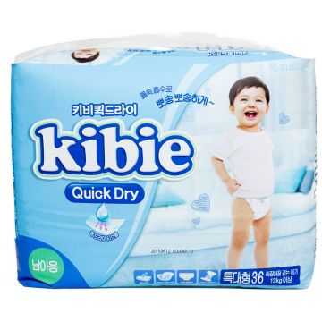 Подгузники для мальчиков Kibie Quick Dry XL 13+ кг, 36 шт