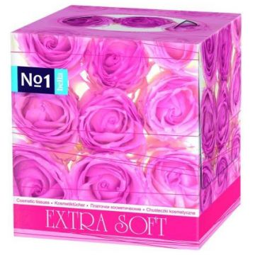 Платочки бумажные косметические Bella №1 Extra Soft  двухслойные, розовые розы, 80 шт