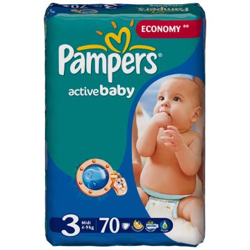 Подгузники Pampers Active Baby Midi (4-9 кг) экономичная плюс упаковка 70 шт