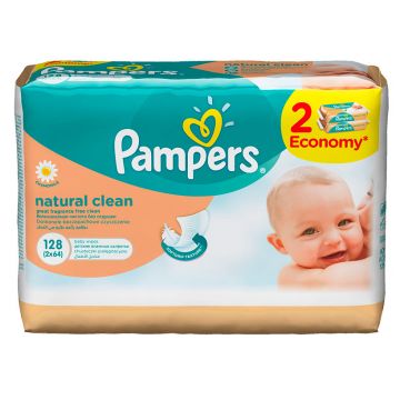 Салфетки детские увлажненные Pampers Naturally Clean Duo 2X64
