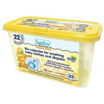 Средства для стирки детских вещей и пеленок Babyline BIO растворяемые капсулы 22 шт 09812