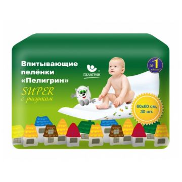 Пеленки впитывающие детские Пелигрин Super (большая упаковка) 60х60 30 шт