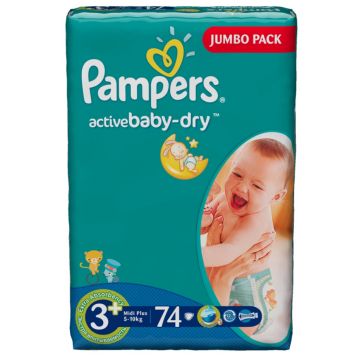 Подгузники Pampers Active Baby Midi Plus (5-10 кг) Джамбо упаковка 74 шт