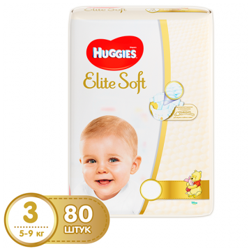 Подгузник Huggies Elite Soft 3 (5-9 кг) мега 80 шт