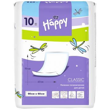Пеленки одноразовые для детей Bella Baby Happy, размер 90х60 см, 10 шт