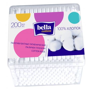 Ватные палочки Bella Cotton 200 шт, в пластиковой упаковке