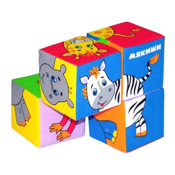210 Мягкие кубики "Собери картинку - Животные Африки" с тканевой перемычкой