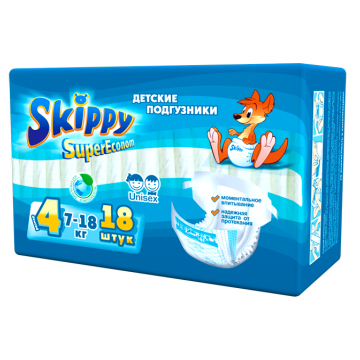 Подгузники Skippy Super Econom размер 4 (7-18 кг), 18 шт