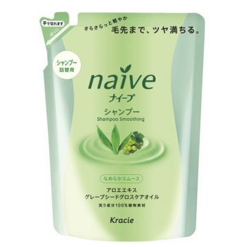 Шампунь для нормальных волос восстанавливающий Kracie Naive с экстрактом алоэ и маcлом виноградных косточек, сменная упаковка, 400 мл