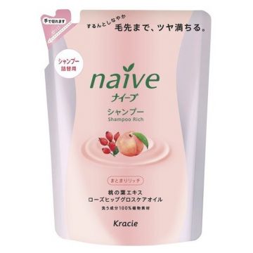 Шампунь для сухих волос восстанавливающий Kracie Naive с экстрактом персика и маслом шиповника, 400 мл