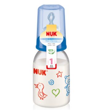 Бутылочка Nuk пластиковая (ПП) 110 мл. + соска с вентиляцией из силикона, р1 с рождения
