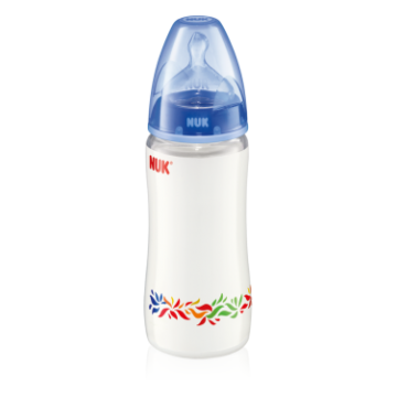 Бутылочка Nuk First Choice пластиковая, 300 мл разноцветная + соска с вентиляцией из силикона, р1 для молока с рождения