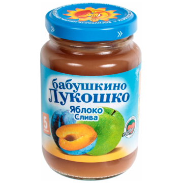 Детское пюре Бабушкино Лукошко Яблоко слива с сахаром с 5 мес. 200 г