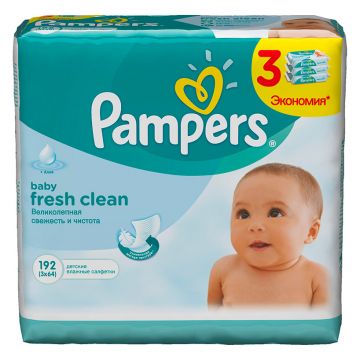 Салфетки детские увлажненные Pampers Baby Fresh Clean зап. блок 3х64