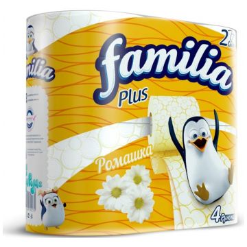 Туалетная бумага Familia Plus белая с ароматом ромашки и рисунком 4 шт.