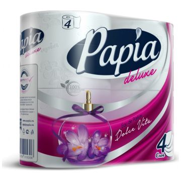 Туалетная бумага Papia Deluxe белая Dolce Vita с рисунком 4 рулона