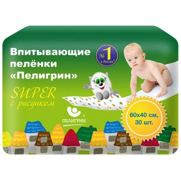 Пеленки впитывающие детские Пелигрин Super (большая упаковка) 40х60 см 30 шт