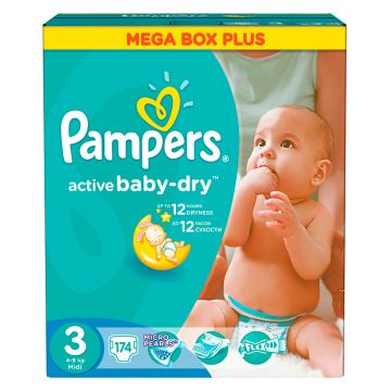 Подгузники Pampers Active Baby-Dry 4-9 кг 3 размер 174 шт
