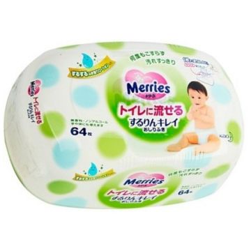 Влажные салфетки для детей Merries (зеленые) контейнер 64 шт