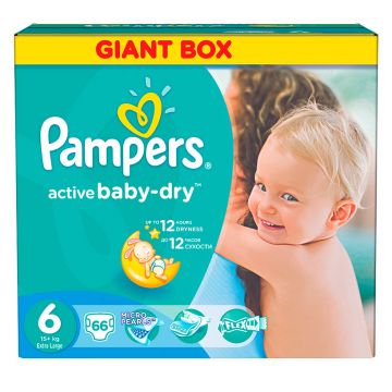 Подгузники Pampers Active Baby Extra Large (15+ кг) Джайнт Упаковка 66 шт