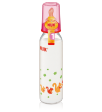 Бутылочка Nuk стеклянная, 230/250 мл + соска с вентиляцией из латекса, р1 с рождения