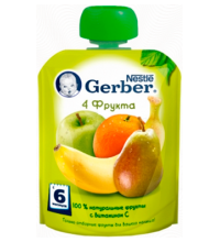 Детское пюре Gerber 4 фрукта с 6 мес. 90 г