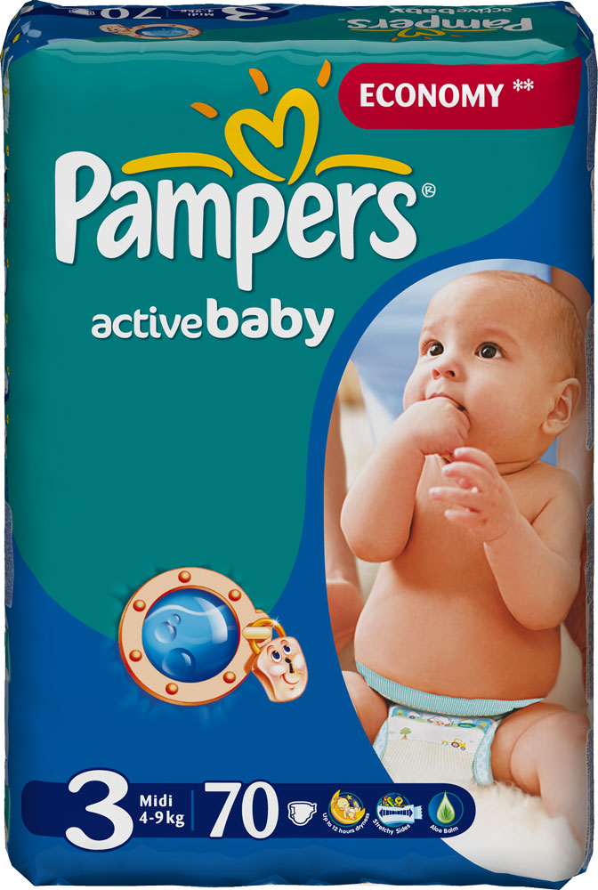 Подгузники Pampers Active Baby Midi (4-9 кг) экономичная плюс упаковка 70 шт