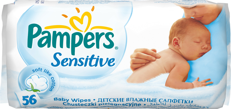 Салфетки детские увлажненные Pampers Sensitive запасной блок 56 шт