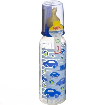 Бутылочка Nuk пластиковая (ПП) 240 мл + соска с вентиляцией из латекса, р1 с рождения