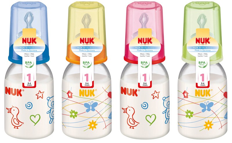 Бутылочка Nuk стеклянная, 125 мл + соска с вентиляцией из силикона, р1 с рождения