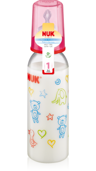 Бутылочка Nuk пластиковая (ПП) 240 мл + соска с вентиляцией из силикона, р1 с рождения