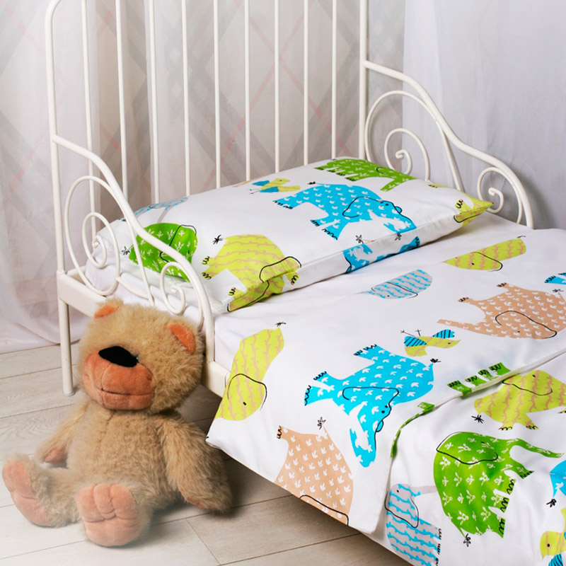 Детское постельное белье в кроватку Greenstork "Слоники" (простынь 145*215 см пододеяльник 145*205 см наволочка 50*70 см) 100% хлопок-сатин