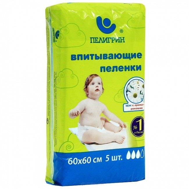 Пеленки впитывающие детские Пелигрин Ромашка 60х60 5шт