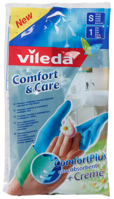 Перчатки для уборки Vileda Комфорт с кремом для чувствительной кожи рук размер S 09520
