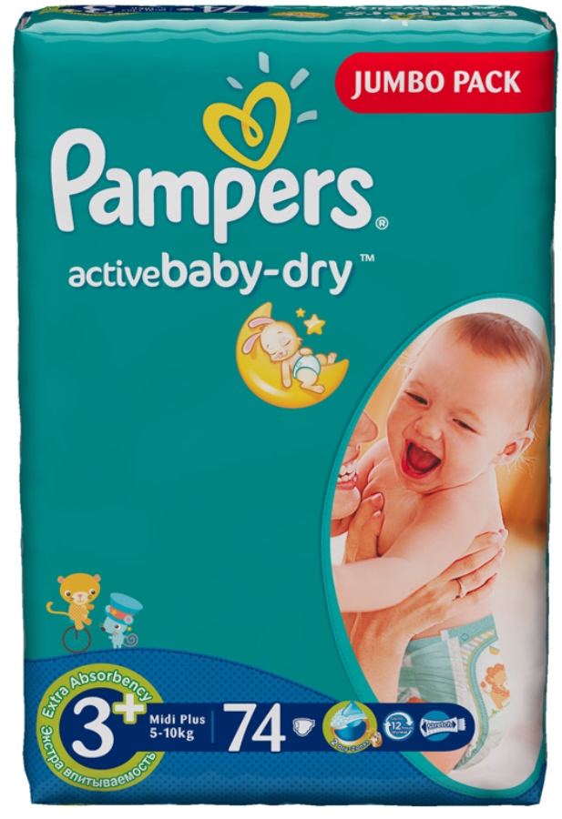 Подгузники Pampers Active Baby Midi Plus (5-10 кг) Джамбо упаковка 74 шт