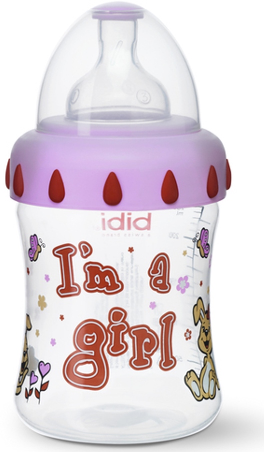 Бутылочка Bibi Girl  с широким горлышком + соска "регулируемый поток" с 1 мес. 250 мл 