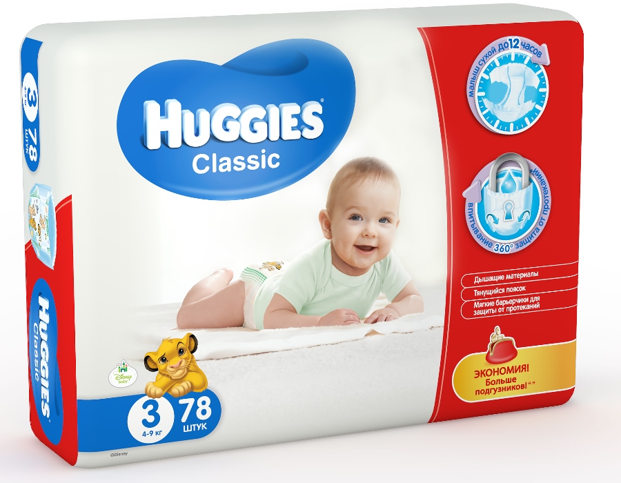 Подгузники Huggies Classic 3 (4-9 кг) мега 78 шт
