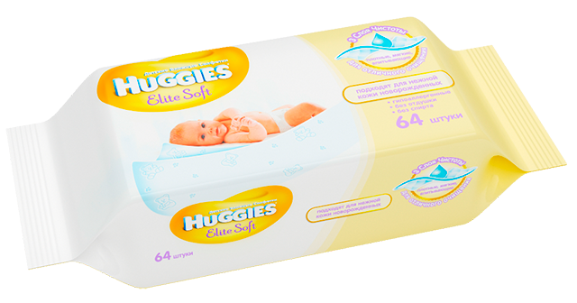 Салфетки детские влажные Huggies Elite Soft без отдушки 64 шт