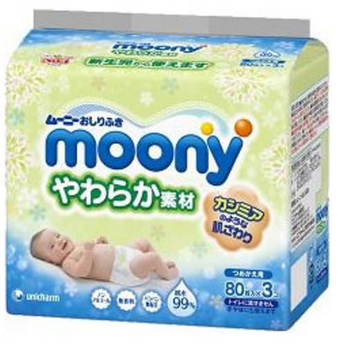 Влажные мягкие салфетки для детей Moony запасной блок 80х3 шт