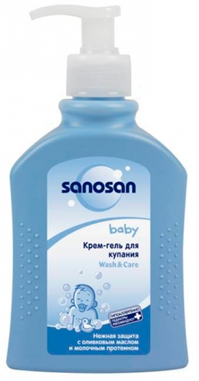 Крем-гель для купания детский Sanosan с оливковым маслом и молочным протеином с дозатором 200 мл.