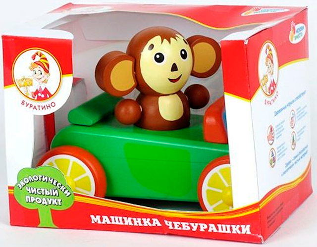 Деревянная Игрушка Играем вместе Чебурашка на машинке
