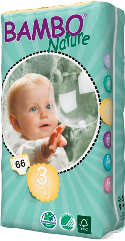 Подгузники Bambo Nature Midi Tall размер 3 (5-9 кг) 66 шт