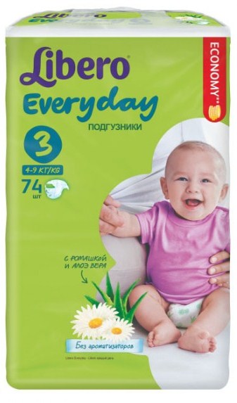Подгузники Libero Every Day размер M (4-9 кг) с ромашкой 74 шт