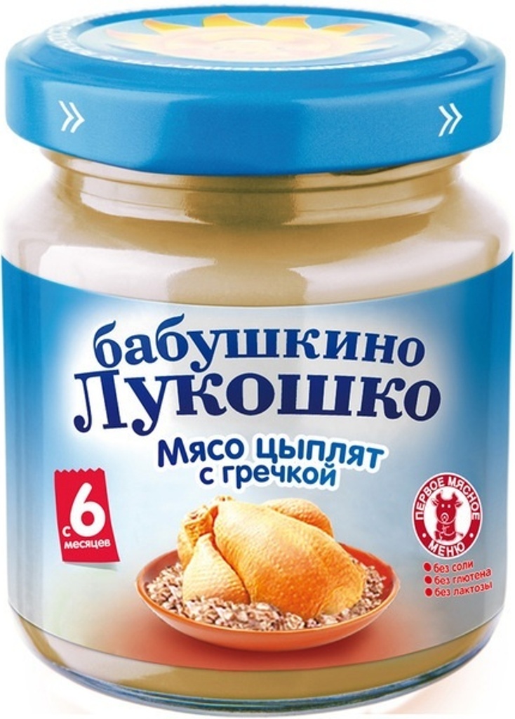 Детское пюре Бабушкино Лукошко Курочка Ряба мясо цыплят с гречкой с 6 мес. 100 г