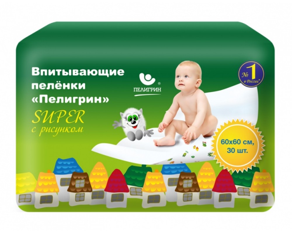 Пеленки впитывающие детские Пелигрин Super (большая упаковка) 60х60 30 шт