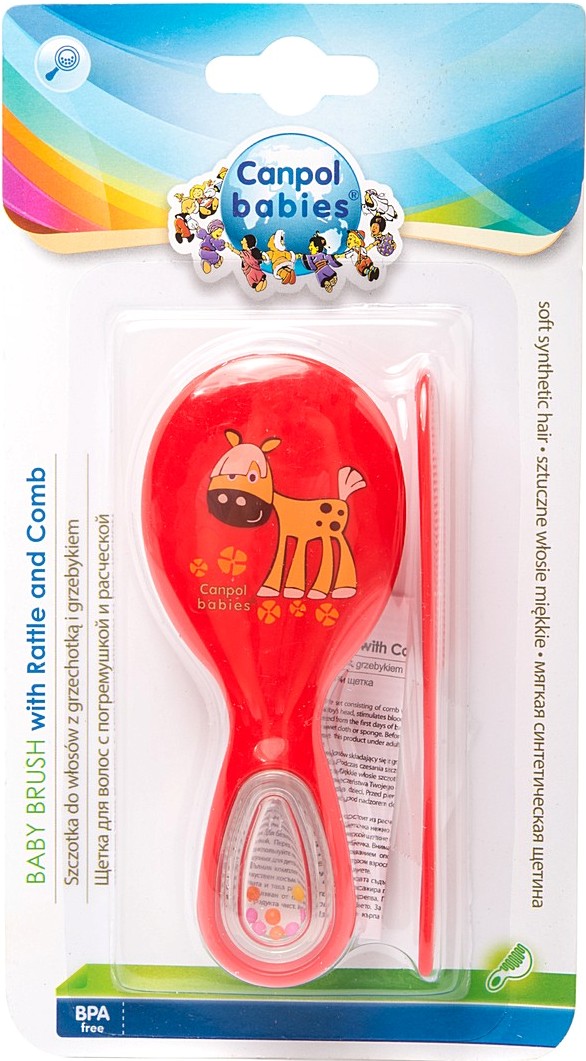 Щетка и расческа Canpol Babies (нейлон) с погремушкой "Зоопарк"